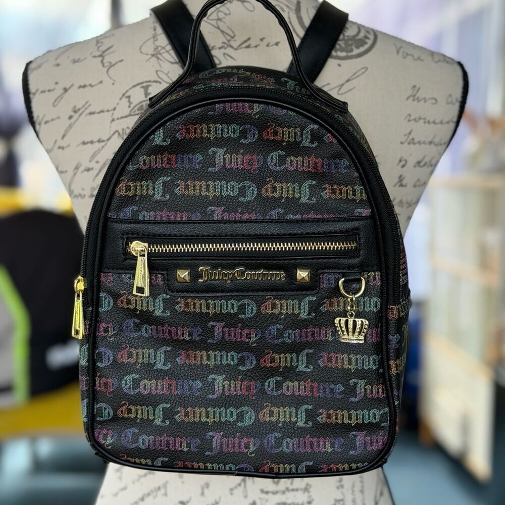Juicy Couture Black Multi-Color Gothic Logo Mini Backpack